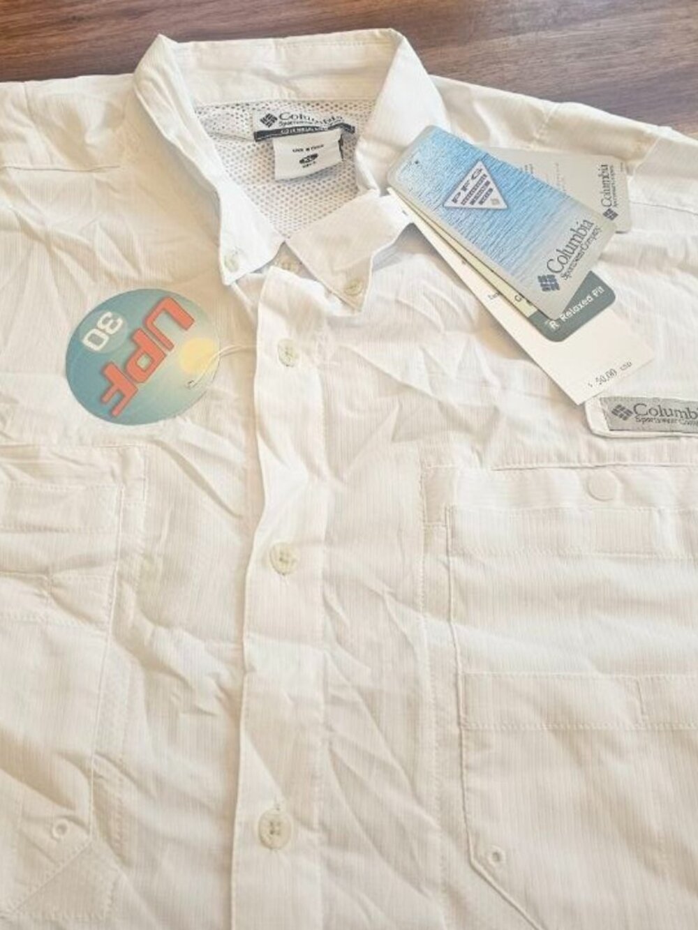 Columbia PFG Mens XL Hommes TG Tamiami Short Sleeve Shirt - White Fishing Shirt
